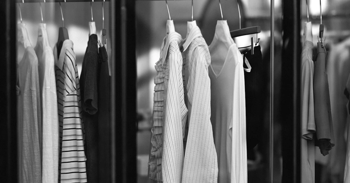 Clothes hanging on a rack in a store